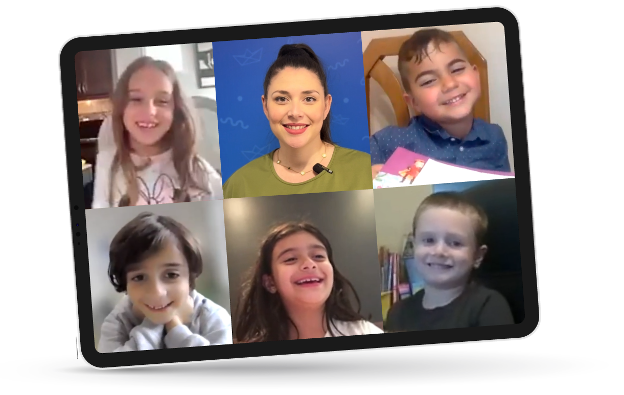 View of students and an Ellinopoula teacher during the Live Online Classes